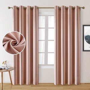 2 Panels Faux Silk Curtains Blush Pink Blackout Curtains For Bedroom 52 X 84 INC